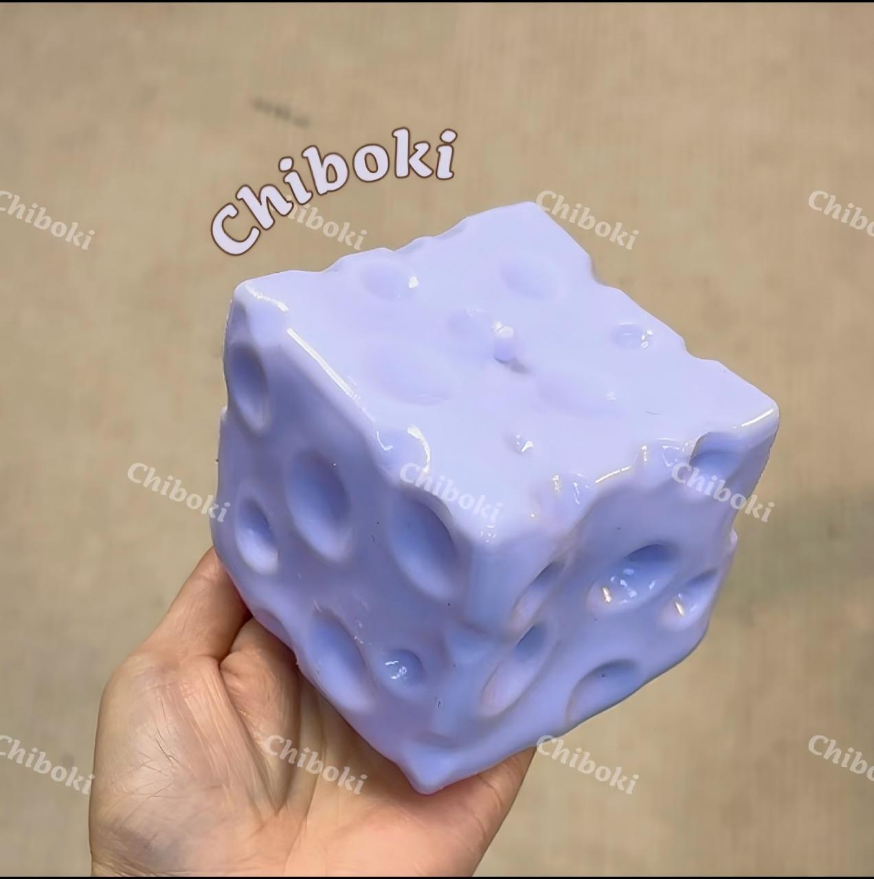 Cheese Cube Squishy Toy – Pink, Yellow & Purple